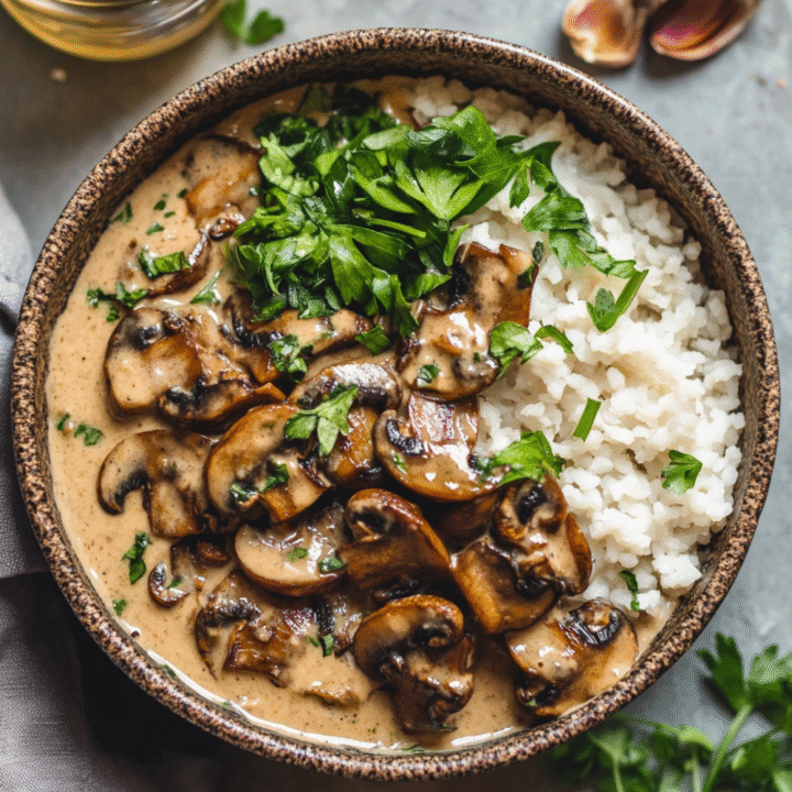 Creamy Vegan Garlic Mushroom Bowl Recipe
