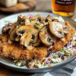Vegetarian "Chicken-Fried" Mushroom Steak with Hot Honey and Creamy Slaw