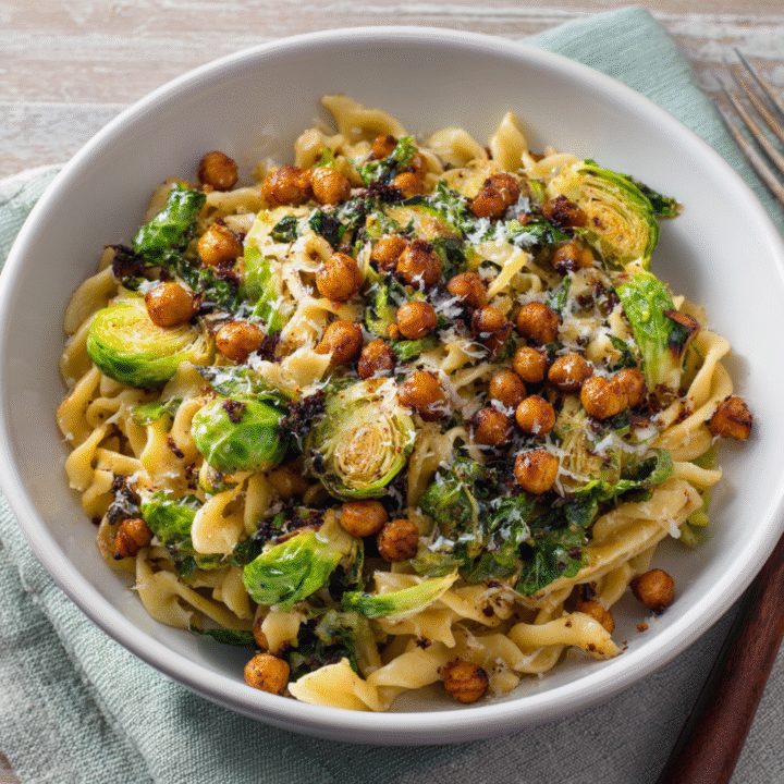 Caramelized Brussels Sprouts Pasta with Toasted Chickpeas (Crispy, Cozy & Accidentally Fancy)