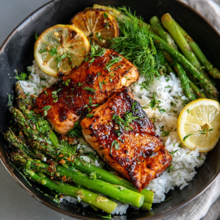 Honey Garlic Butter Salmon Rice Bowl