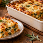 Butternut squash spinach lasagna with creamy ricotta and melted cheese