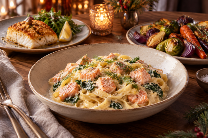 Cozy pescatarian winter dinners with seafood pasta, baked fish, and hearty sides